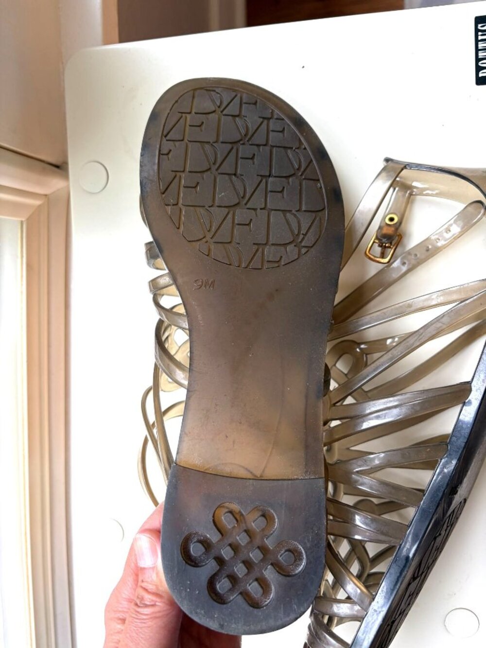 Diane Von Furstenberg DVF Jaya Love Knot Jelly Gladiator Sandal Gray Size 9M - Picture 8 of 10